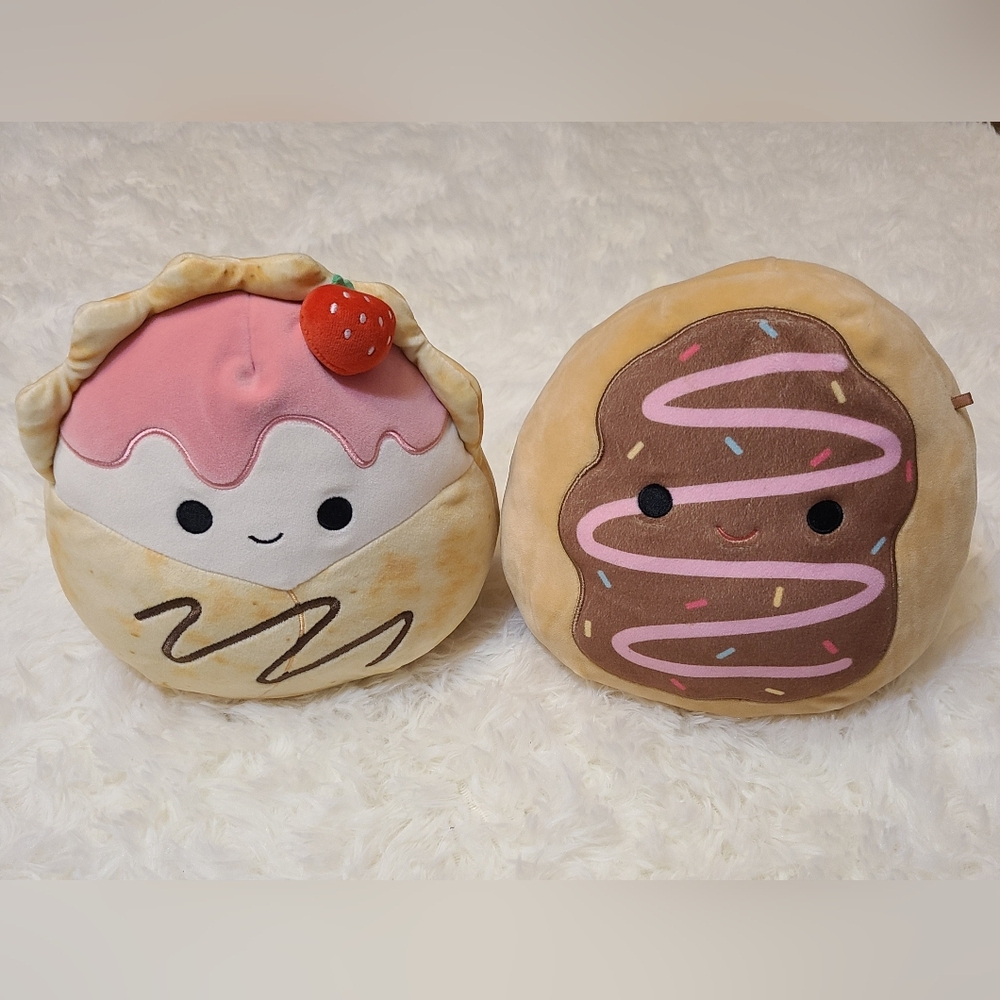Gasten Strawberry Crepe & Deja Donut 8" Squishmallows Plush Bundle Lot Of 2